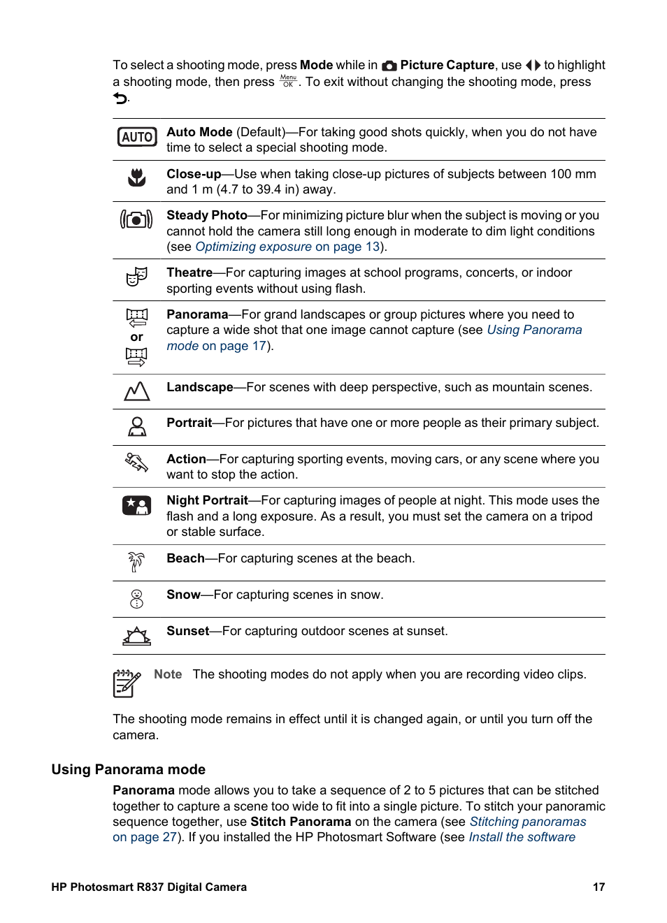 Using panorama mode | HP Photosmart R837 User Manual | Page 17 / 56