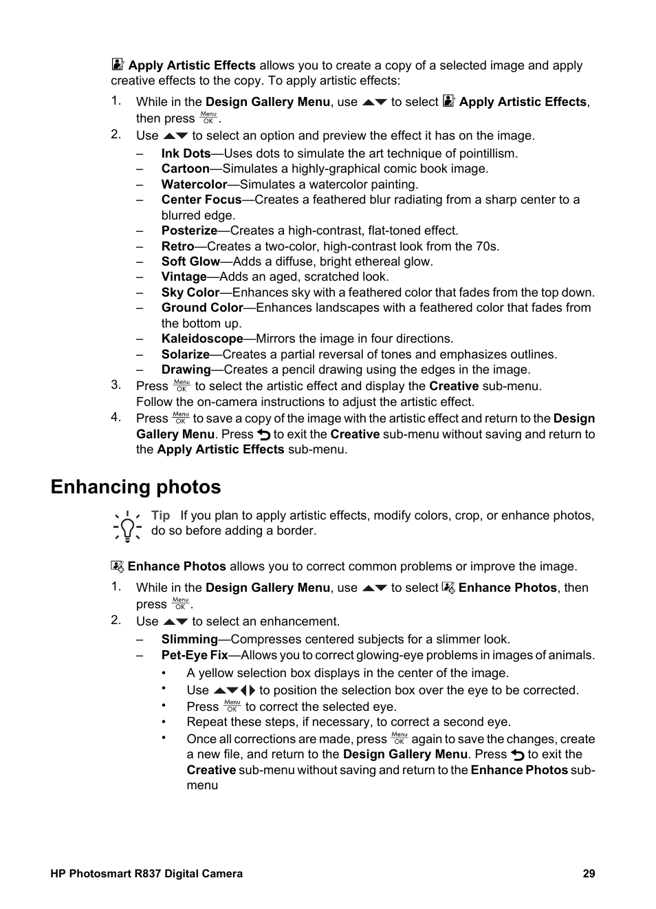 Enhancing photos | HP Photosmart R837 User Manual | Page 29 / 56