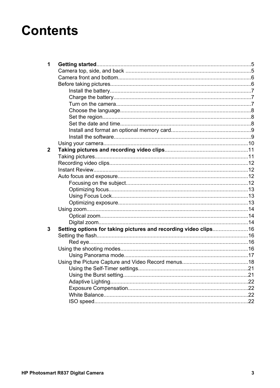 HP Photosmart R837 User Manual | Page 3 / 56