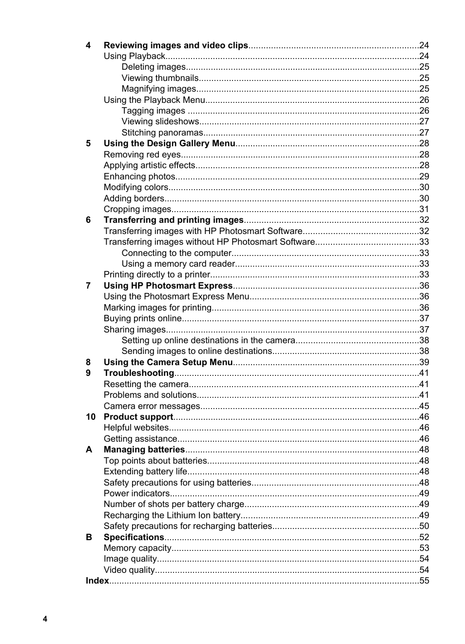 HP Photosmart R837 User Manual | Page 4 / 56
