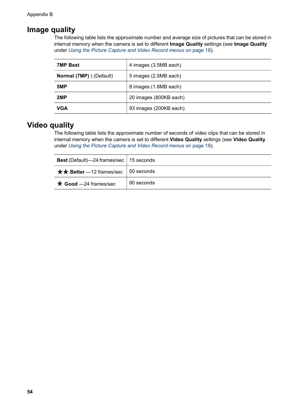 Image quality, Video quality, Image quality video quality | HP Photosmart R837 User Manual | Page 54 / 56