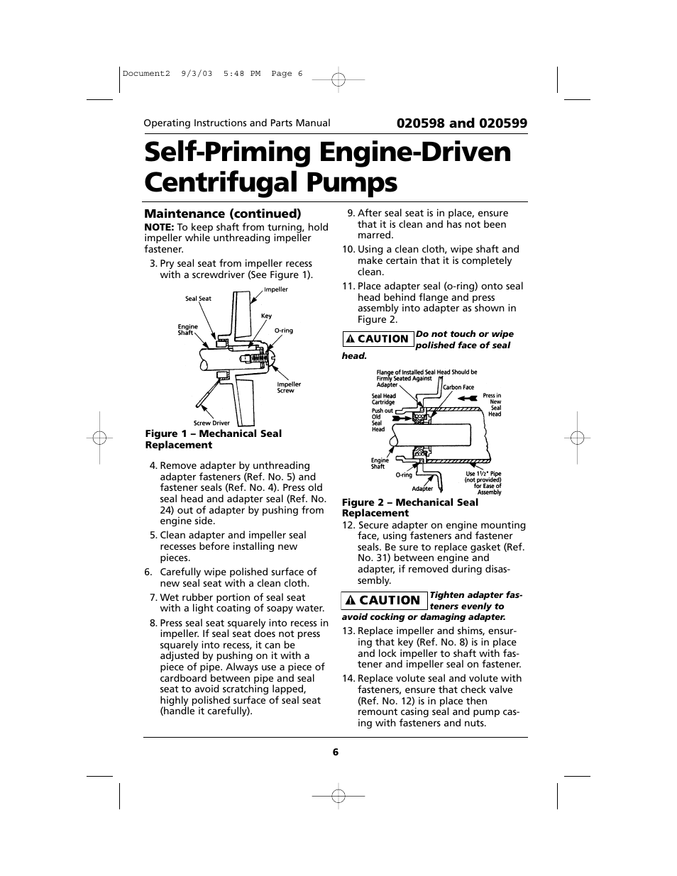 Self-priming engine-driven centrifugal pumps | HP 020598 User Manual | Page 6 / 12
