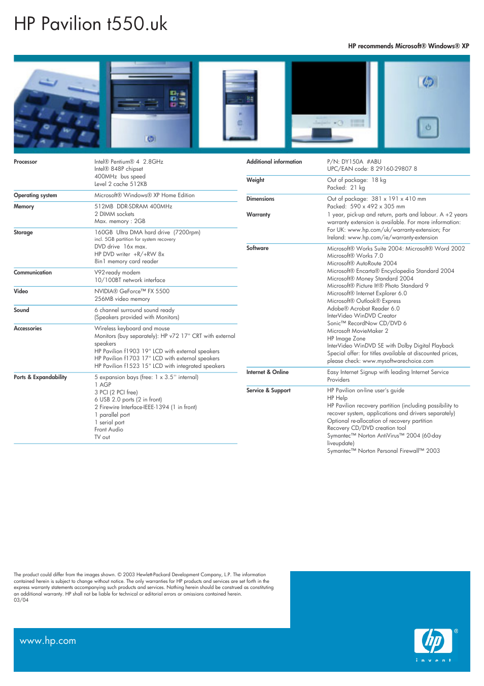 Hp pavilion t550.uk | HP T550 User Manual | Page 2 / 2