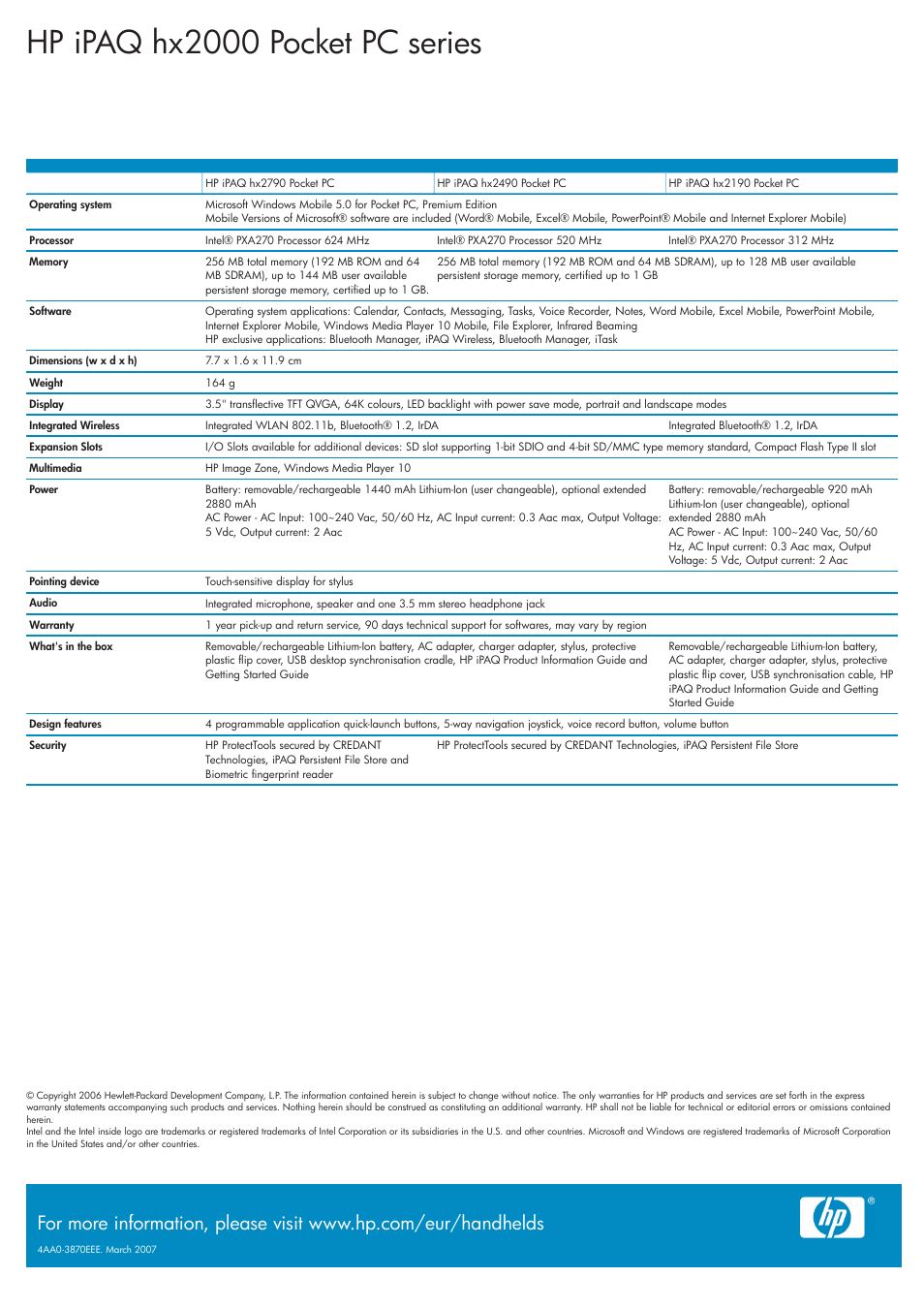 Hp ipaq hx2000 pocket pc series | HP iPAQ hx2000 Series User Manual | Page 2 / 3