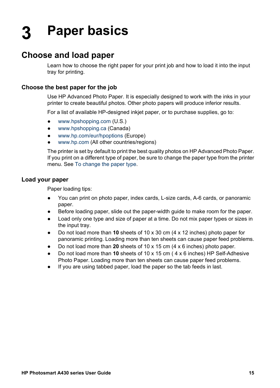 Paper basics, Choose and load paper, Choose the best paper for the job | Load your paper, Paper basics choose and load paper, Choose the best paper for the job load your paper | HP A430 User Manual | Page 18 / 62