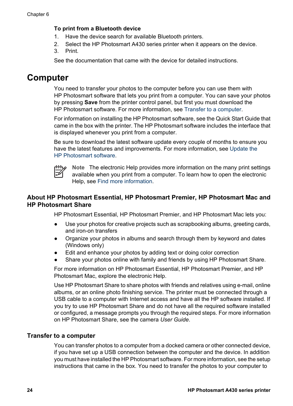 Computer, Transfer to a computer | HP A430 User Manual | Page 27 / 62