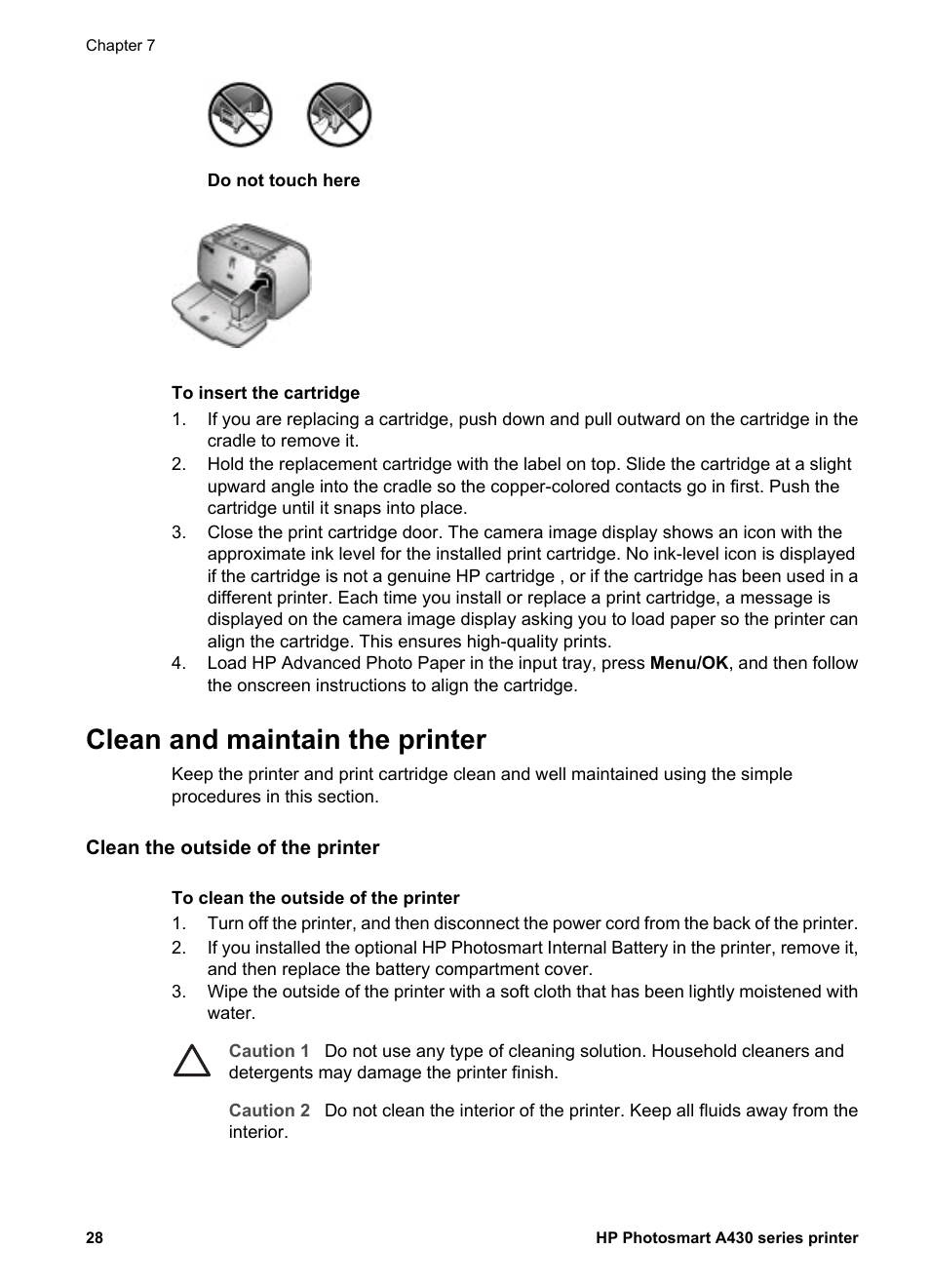 Clean and maintain the printer, Clean the outside of the printer | HP A430 User Manual | Page 31 / 62