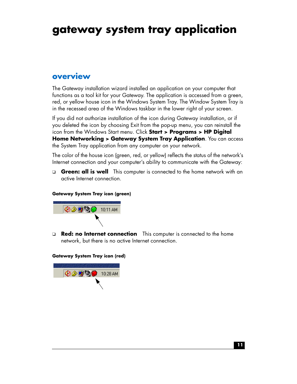 Gateway system tray application, Overview | HP hn200w User Manual | Page 11 / 94