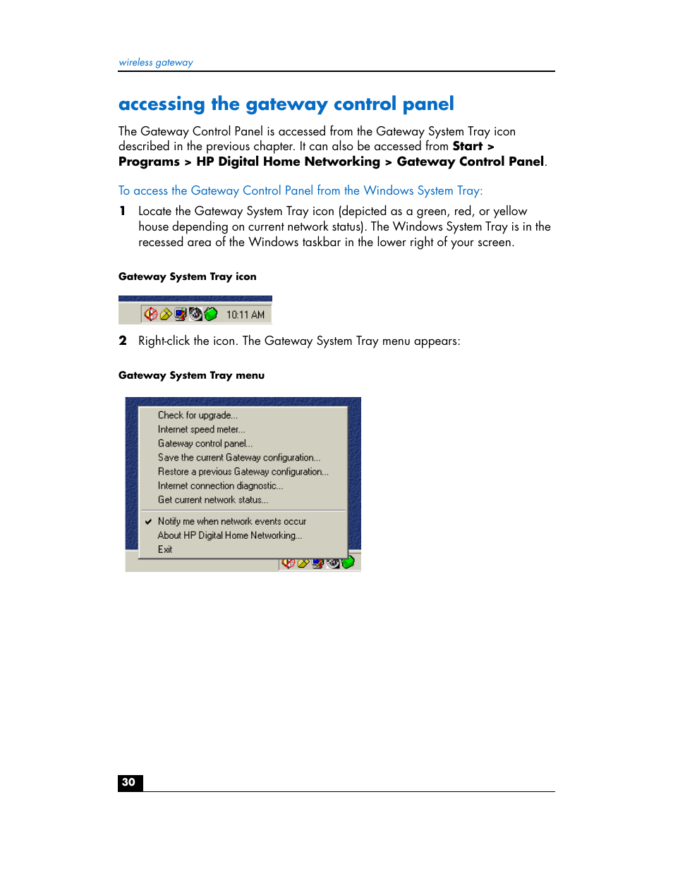 Accessing the gateway control panel | HP hn200w User Manual | Page 30 / 94