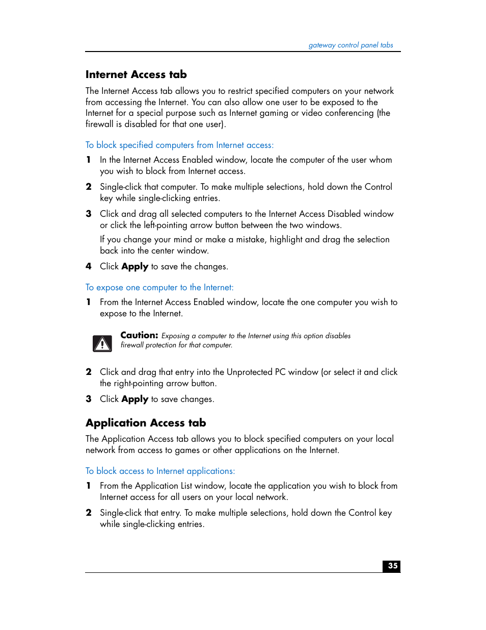 Internet access tab, Application access tab | HP hn200w User Manual | Page 35 / 94