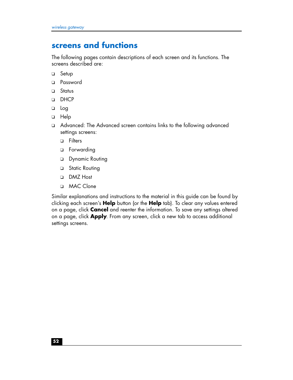 Screens and functions | HP hn200w User Manual | Page 52 / 94