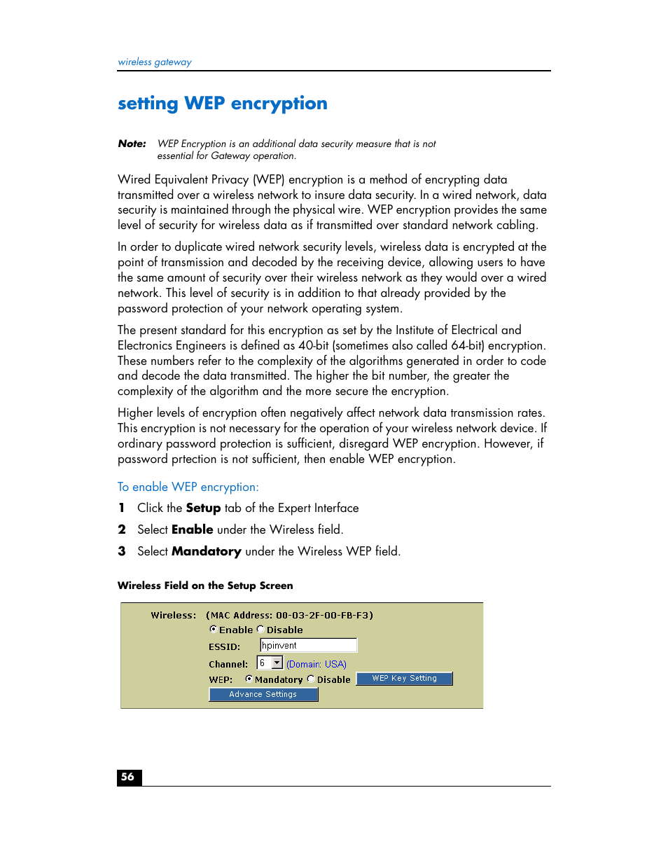 Setting wep encryption | HP hn200w User Manual | Page 56 / 94