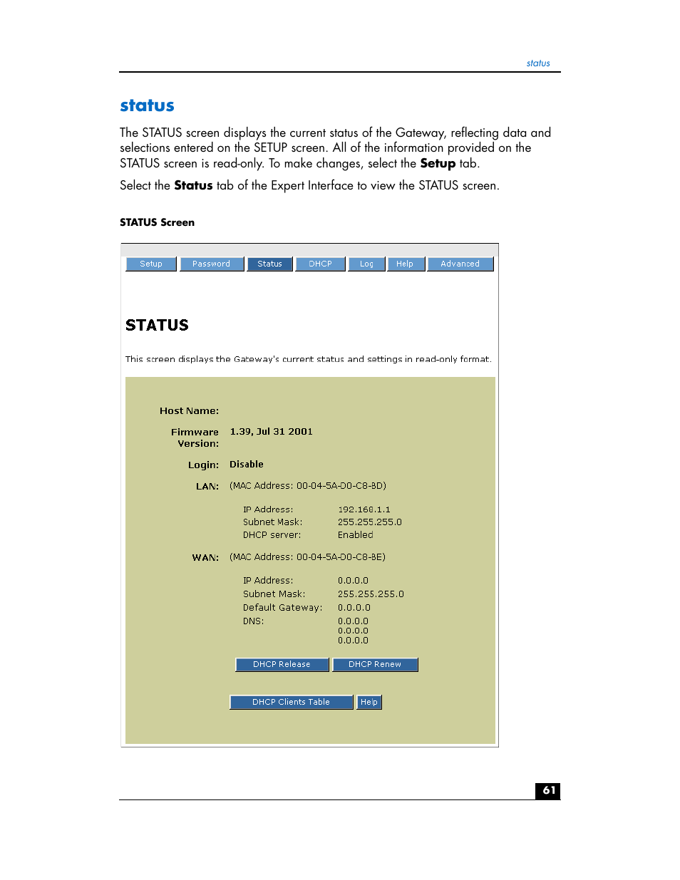 Status | HP hn200w User Manual | Page 61 / 94