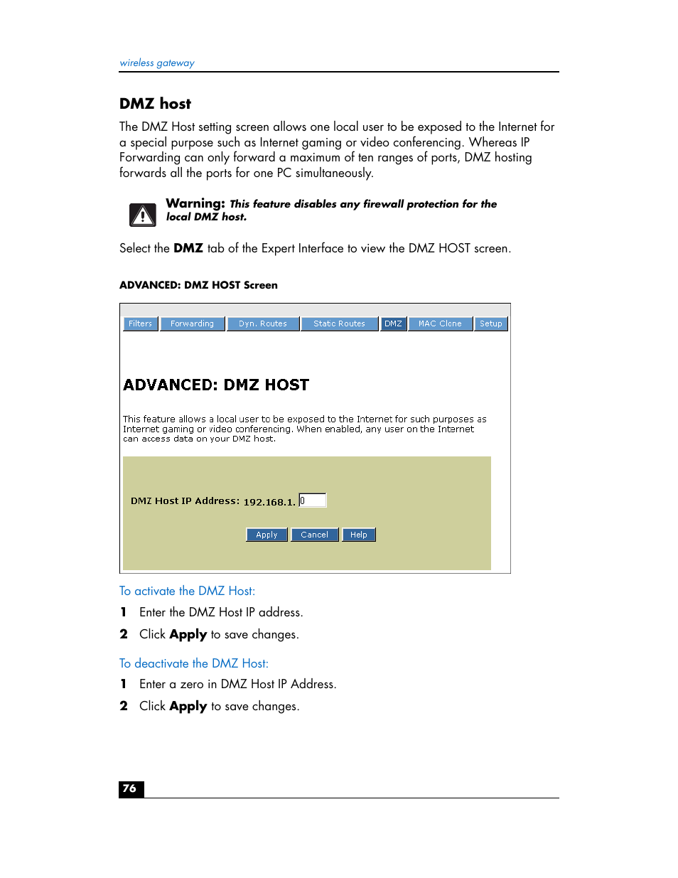 Dmz host | HP hn200w User Manual | Page 76 / 94