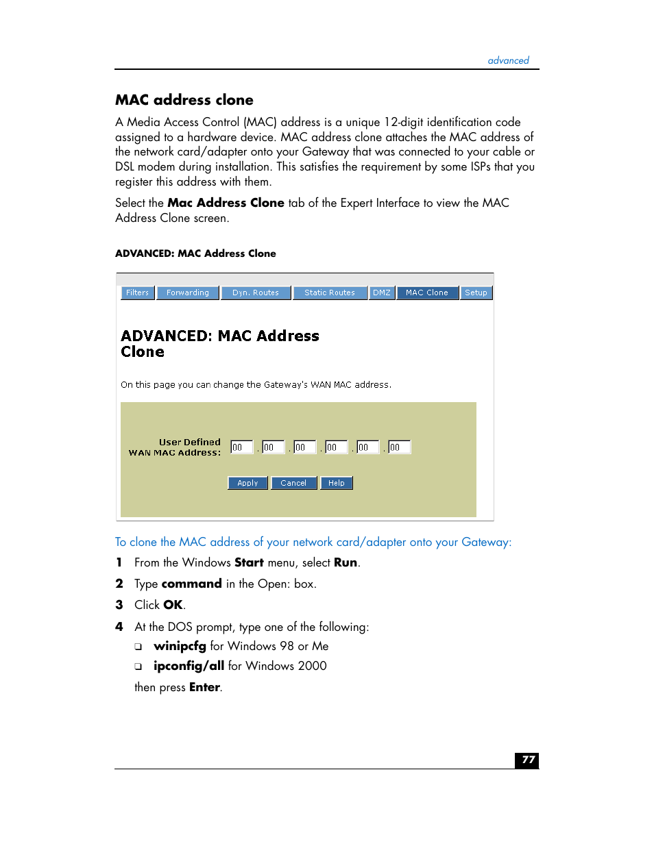 Mac address clone | HP hn200w User Manual | Page 77 / 94