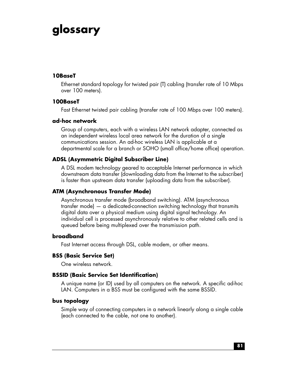 Glossary | HP hn200w User Manual | Page 81 / 94