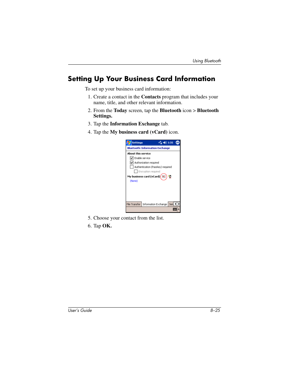 Setting up your business card information, Setting up your business card information –25 | HP h4000 User Manual | Page 101 / 141