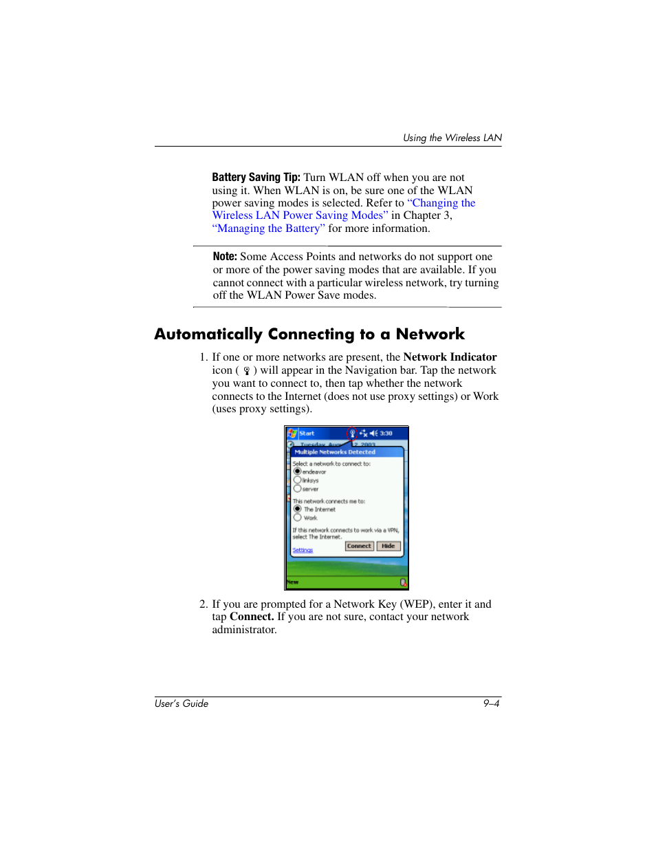 Automatically connecting to a network, Automatically connecting to a network –4 | HP h4000 User Manual | Page 109 / 141
