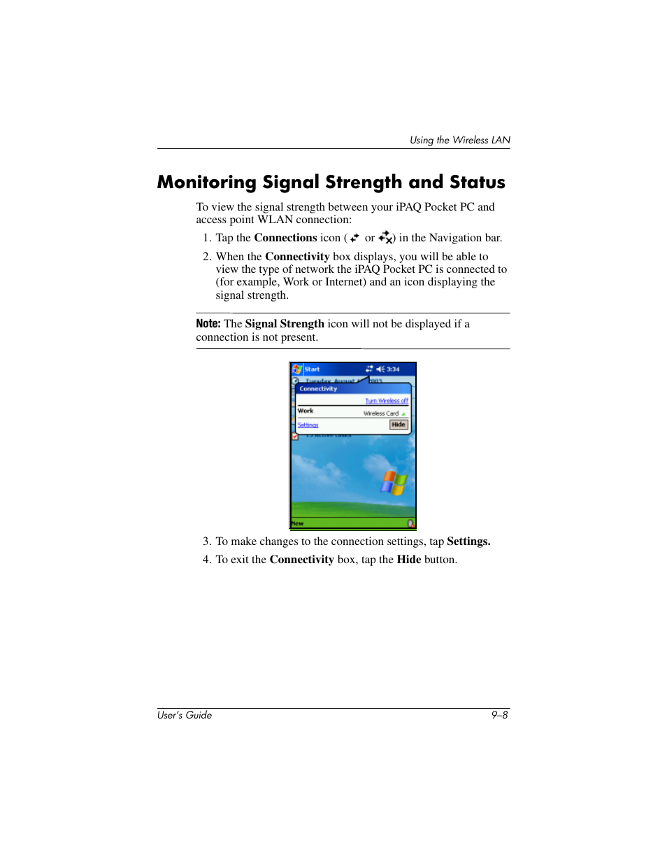 Monitoring signal strength and status, Monitoring signal strength and status –8 | HP h4000 User Manual | Page 113 / 141