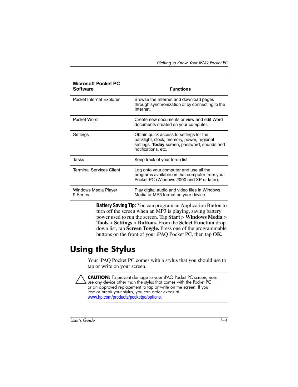 Using the stylus, Using the stylus –4 | HP h4000 User Manual | Page 12 / 141