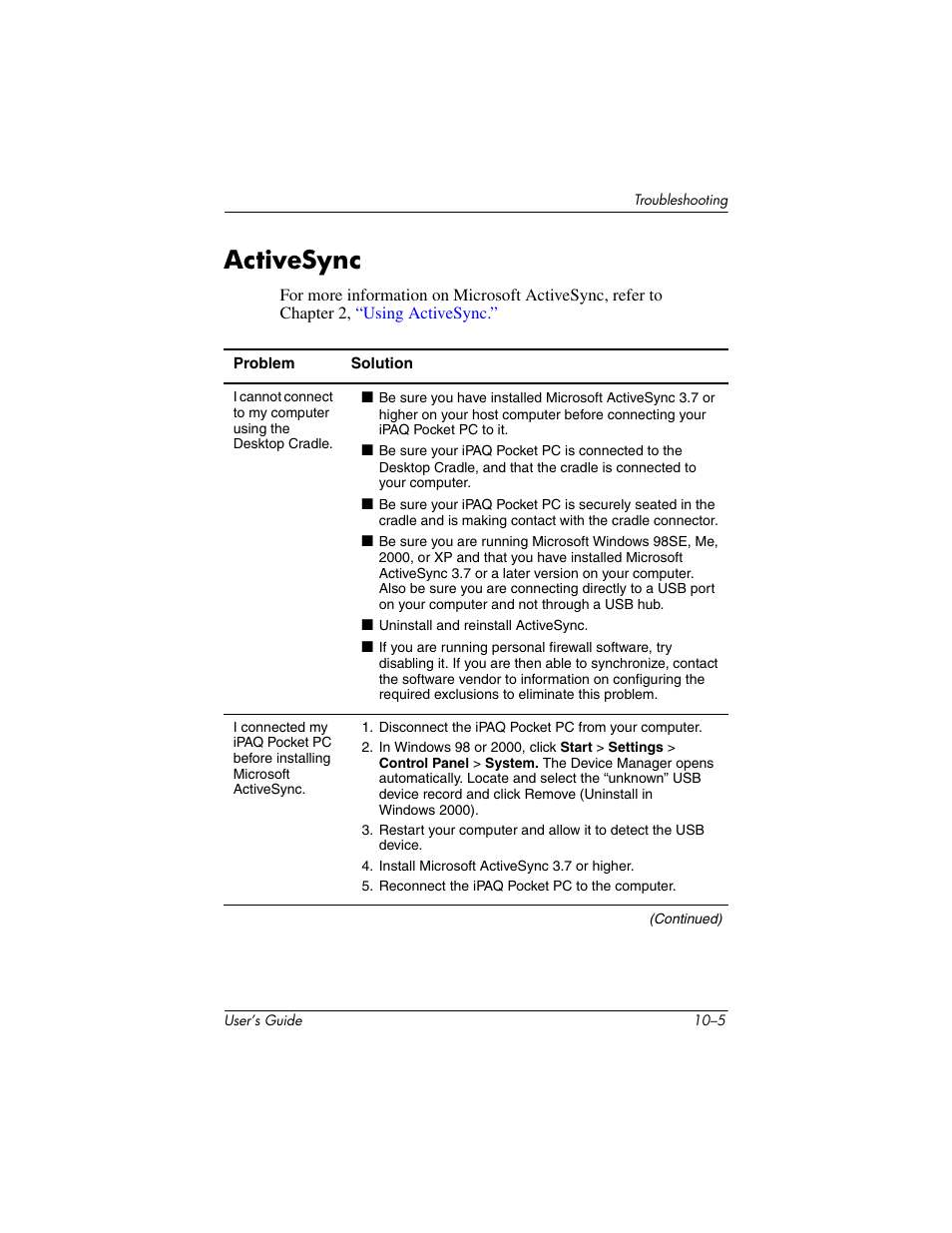 Activesync, Activesync –5 | HP h4000 User Manual | Page 124 / 141