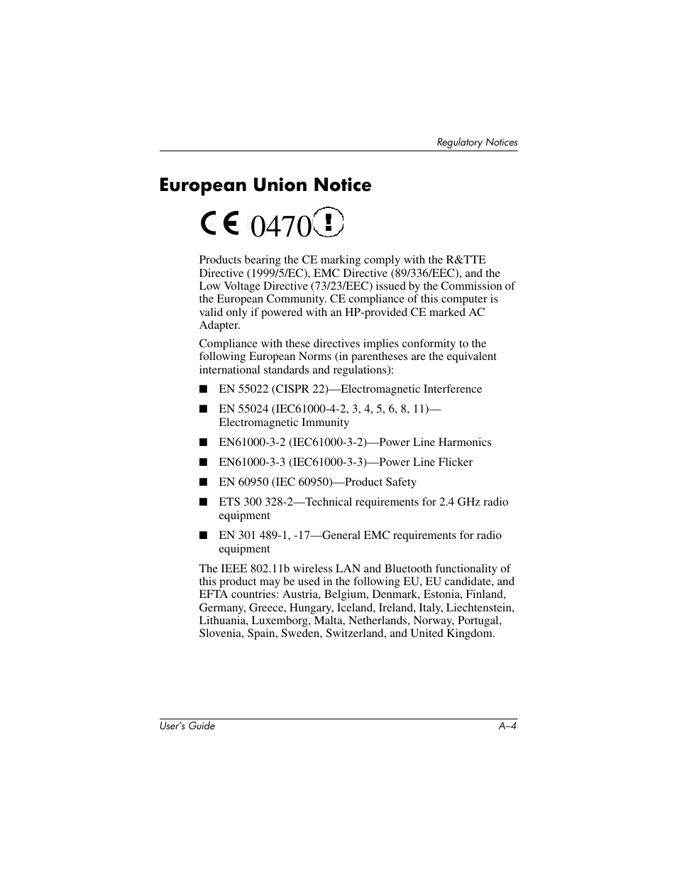 European union notice | HP h4000 User Manual | Page 134 / 141