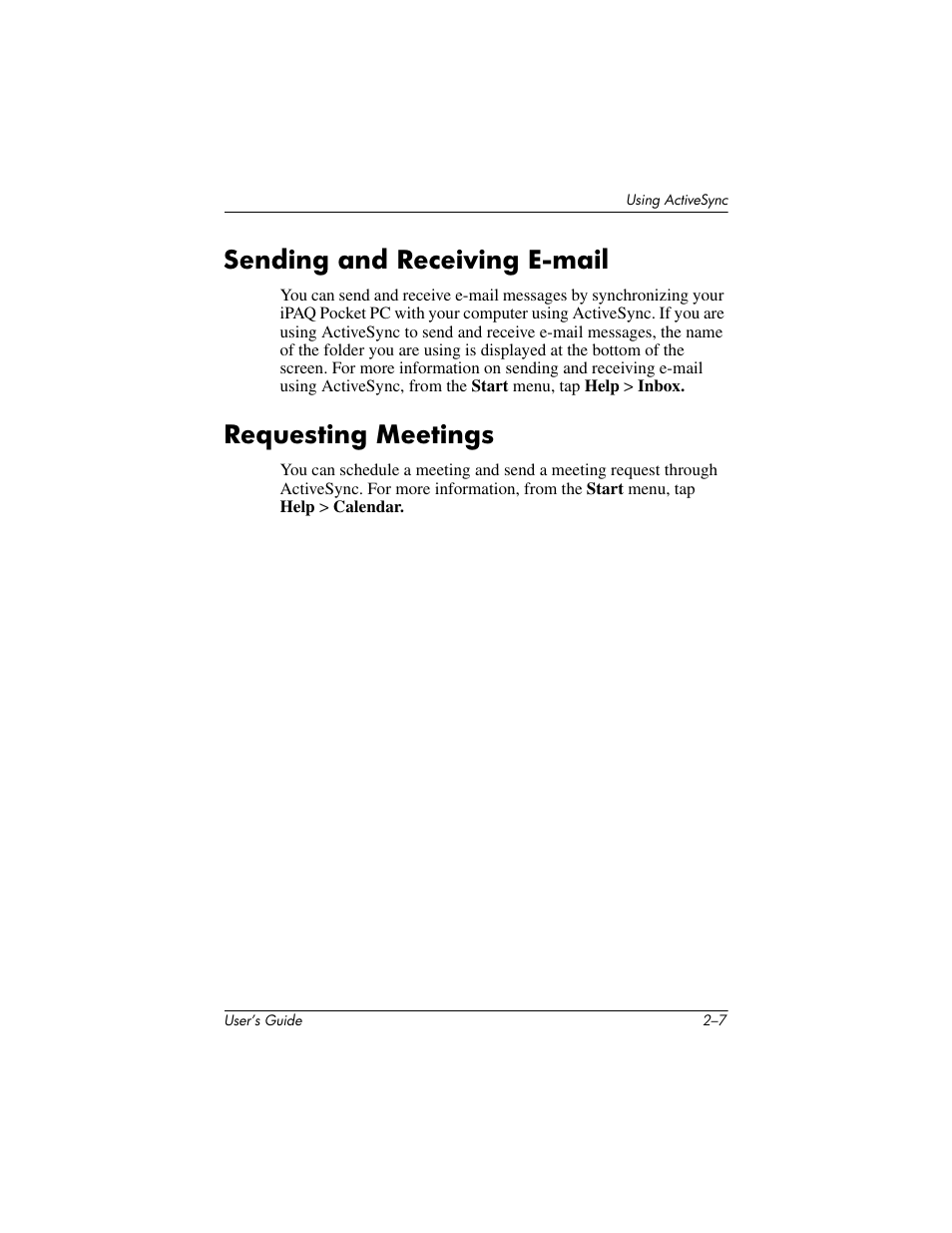 Sending and receiving e-mail, Requesting meetings | HP h4000 User Manual | Page 25 / 141