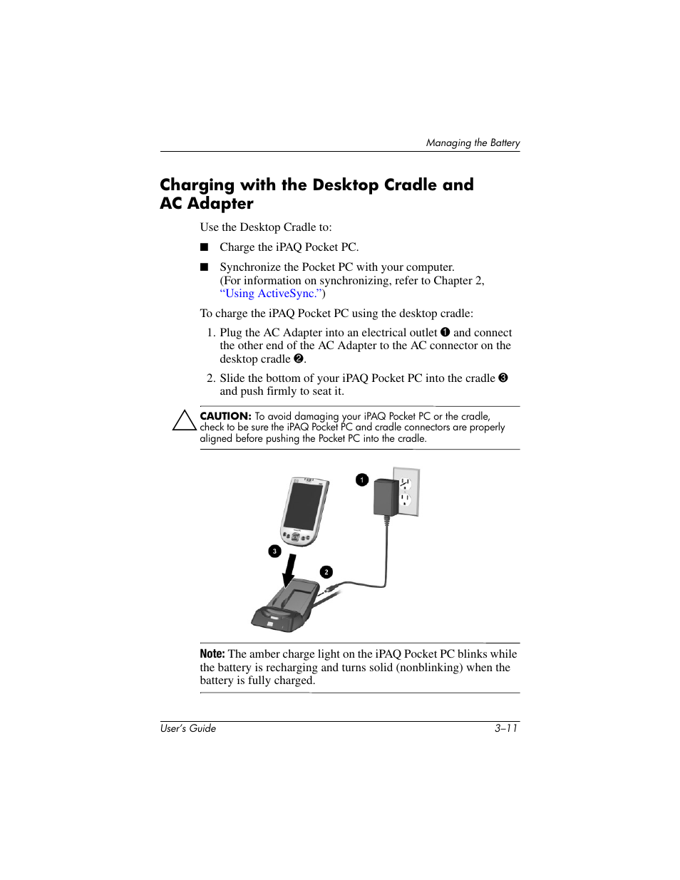 Charging with the desktop cradle and ac adapter | HP h4000 User Manual | Page 36 / 141