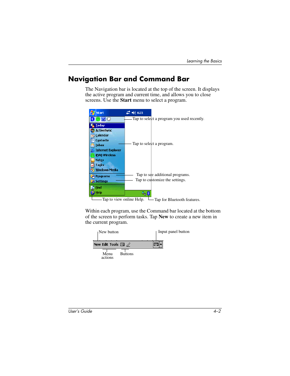 Navigation bar and command bar, Navigation bar and command bar –2 | HP h4000 User Manual | Page 42 / 141