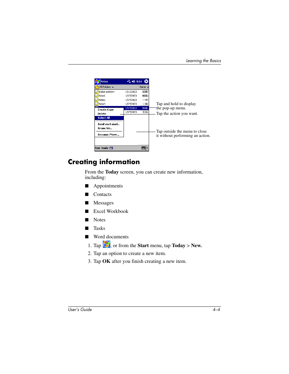 Creating information, Creating information –4 | HP h4000 User Manual | Page 44 / 141