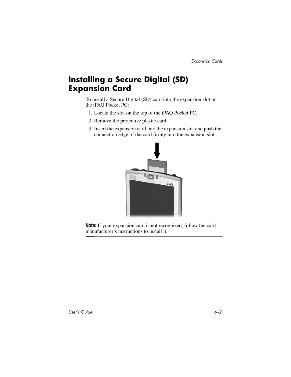 Installing a secure digital (sd) expansion card, Installing a secure digital (sd) expansion card –2 | HP h4000 User Manual | Page 72 / 141