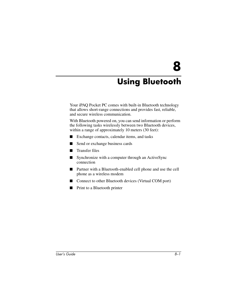 Using bluetooth, 8 using bluetooth, Ter 8 | HP h4000 User Manual | Page 77 / 141