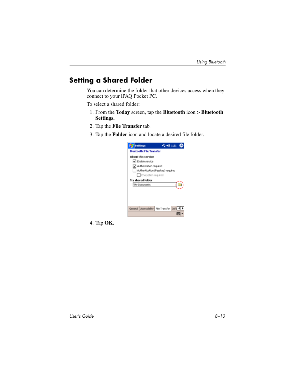 Setting a shared folder, Setting a shared folder –10 | HP h4000 User Manual | Page 86 / 141