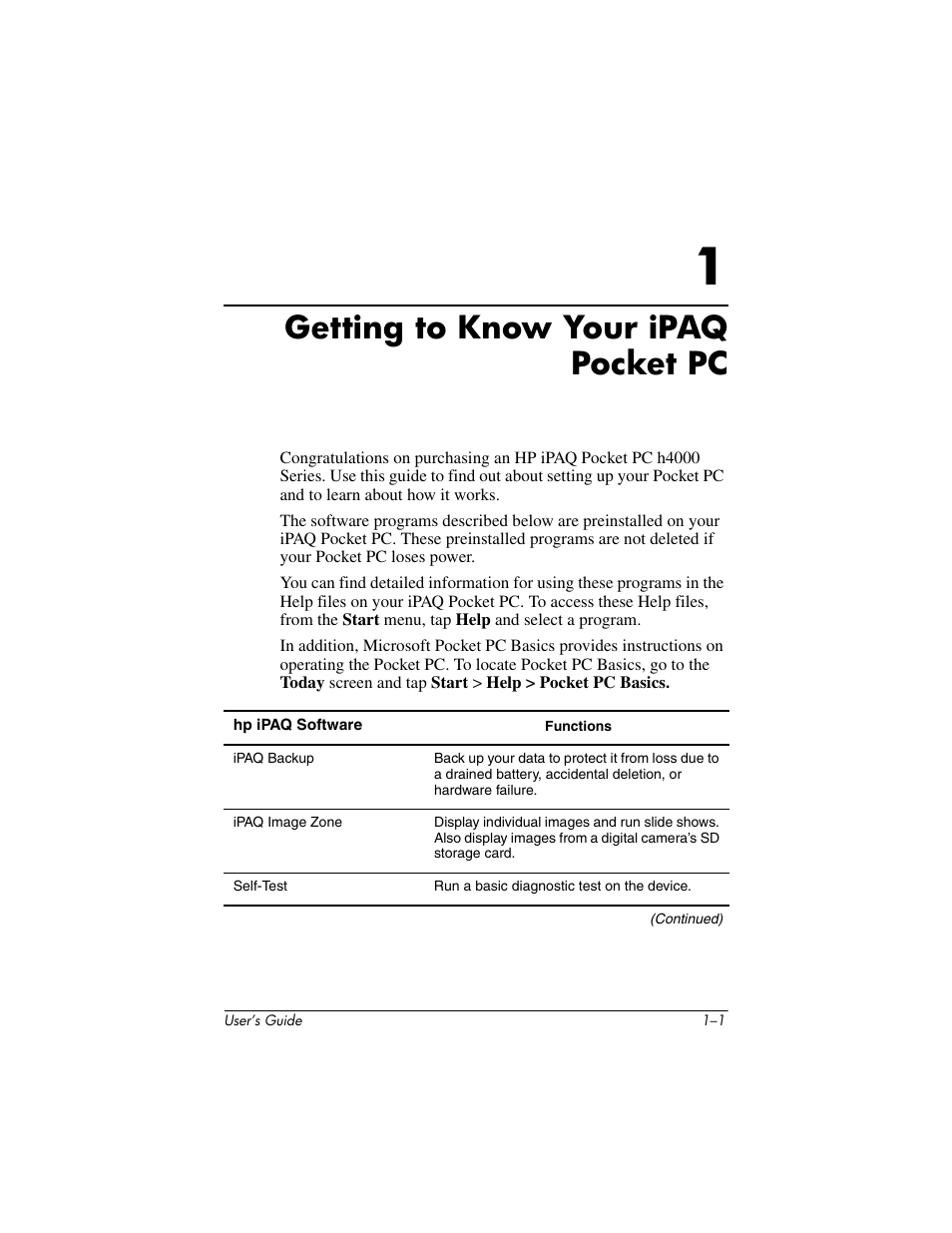 Getting to know your ipaq pocket pc, 1 getting to know your ipaq pocket pc | HP h4000 User Manual | Page 9 / 141