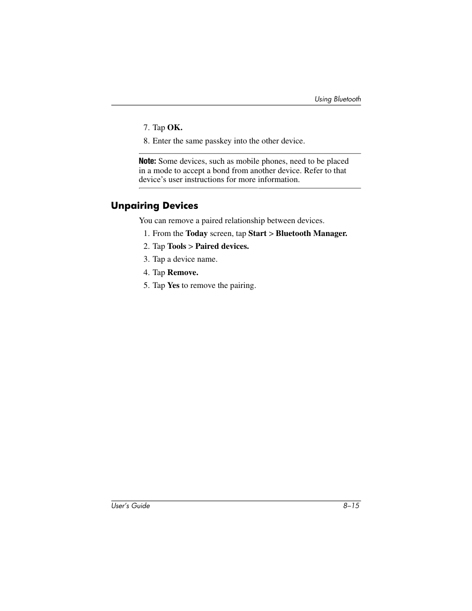 Unpairing devices | HP h4000 User Manual | Page 91 / 141