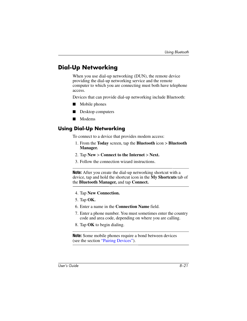 Dial-up networking, Using dial-up networking, Dial-up networking –21 | HP h4000 User Manual | Page 97 / 141