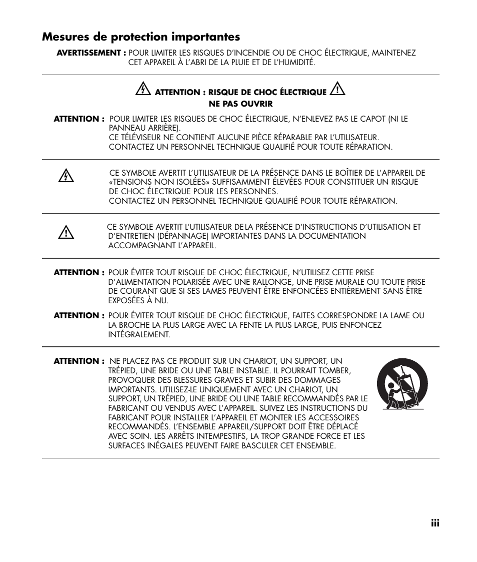 Mesures de protection importantes | HP MediaSmart SLC3760N User Manual | Page 105 / 310