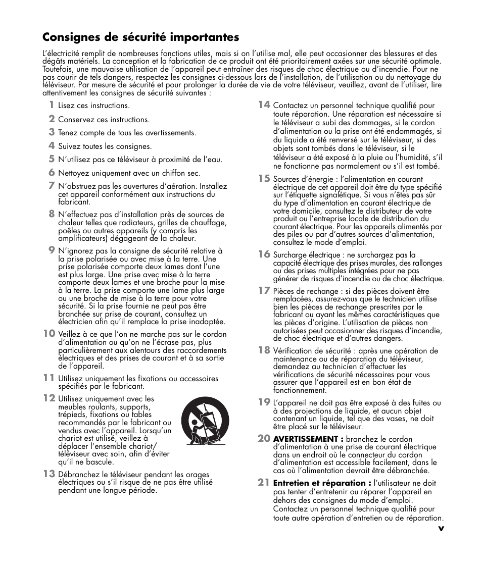 Consignes de sécurité importantes | HP MediaSmart SLC3760N User Manual | Page 107 / 310