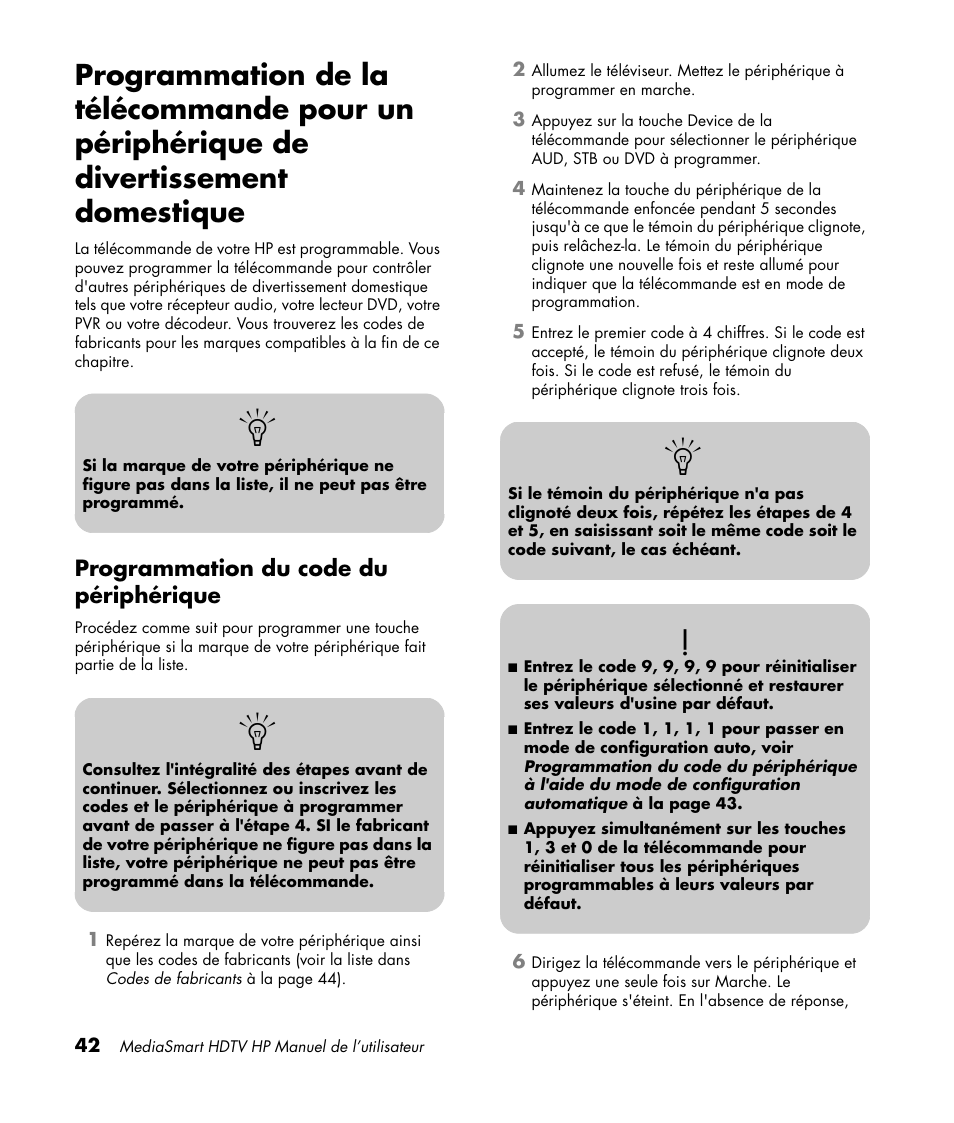 Programmation du code du périphérique | HP MediaSmart SLC3760N User Manual | Page 156 / 310