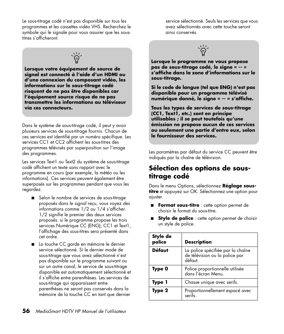 Sélection des options de sous- titrage codé, V-chip | HP MediaSmart SLC3760N User Manual | Page 170 / 310