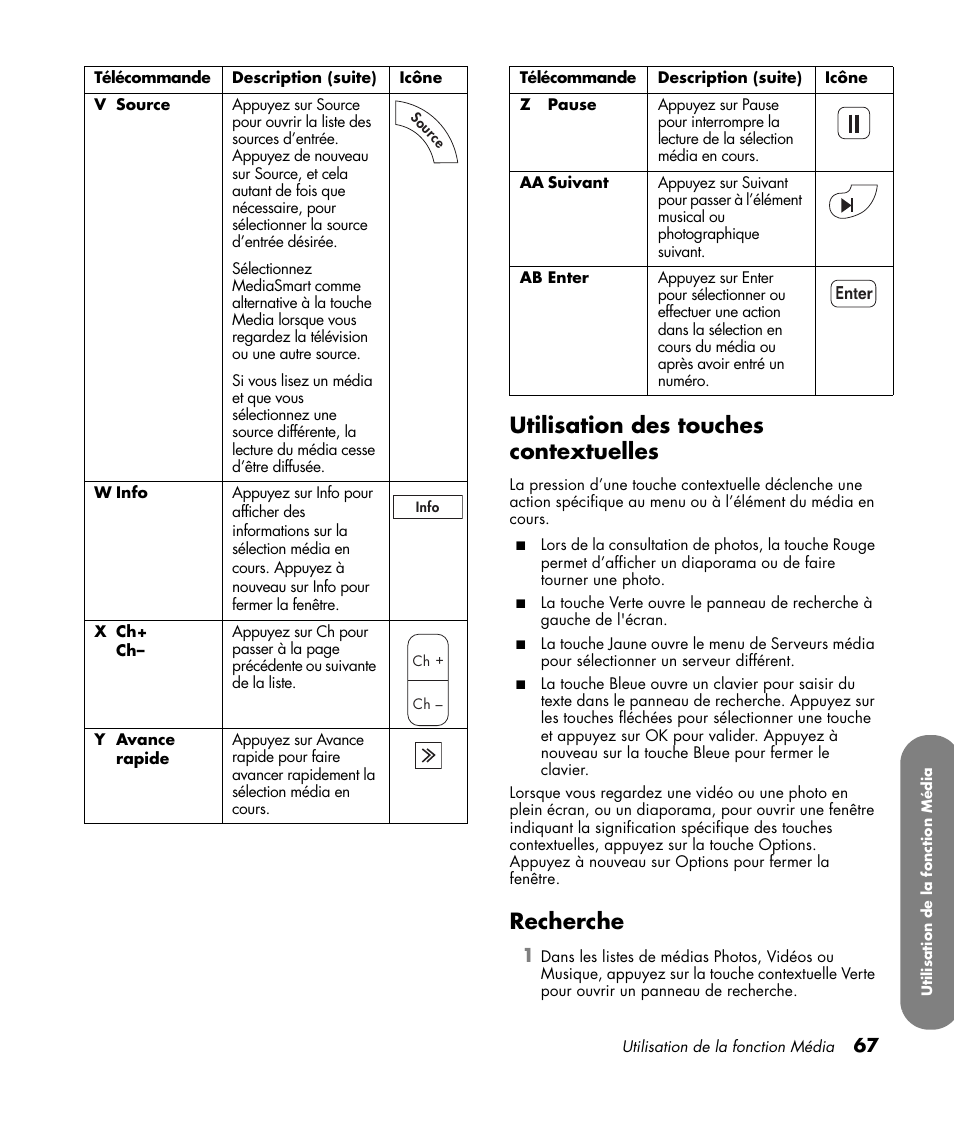 Utilisation des touches contextuelles, Recherche, Consultation de fichiers vidéo | Modification des options vidéos | HP MediaSmart SLC3760N User Manual | Page 181 / 310