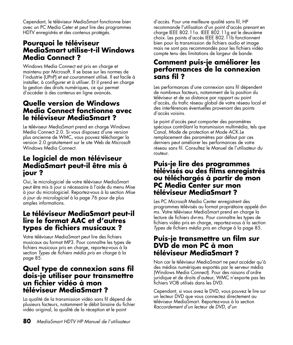Caractéristiques techniques, Types de fichiers média pris en charge, Dépannage | HP MediaSmart SLC3760N User Manual | Page 194 / 310