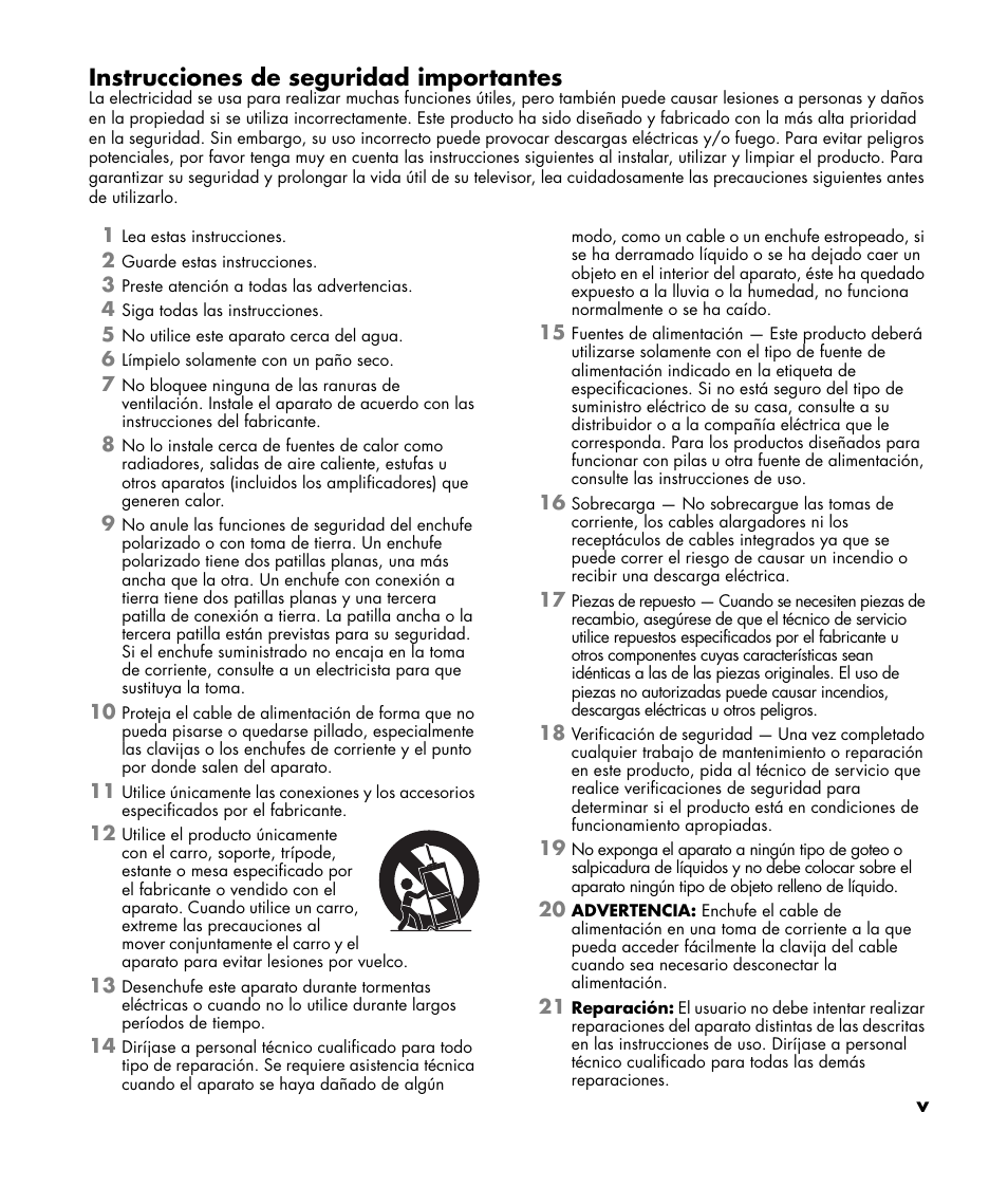 Instrucciones de seguridad importantes | HP MediaSmart SLC3760N User Manual | Page 211 / 310