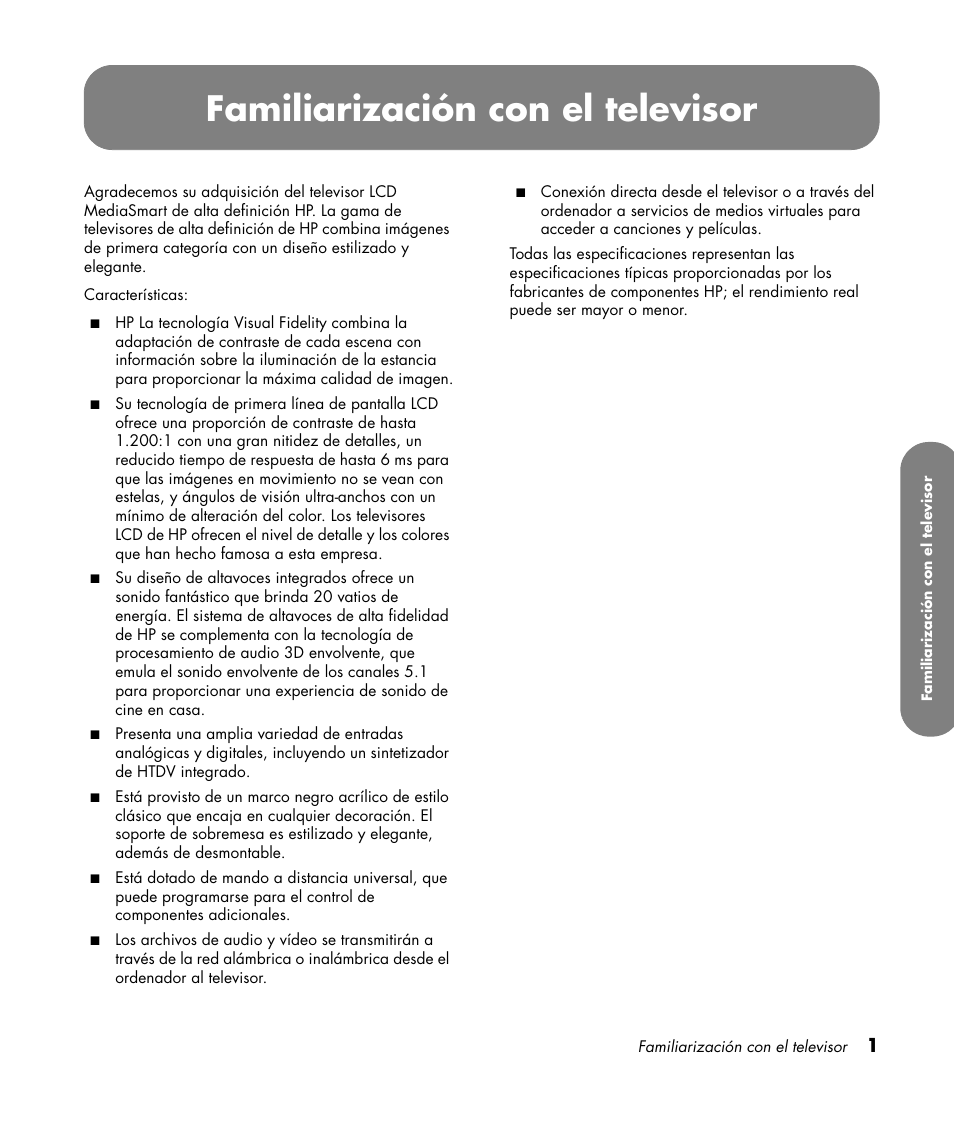 Familiarización con el televisor | HP MediaSmart SLC3760N User Manual | Page 219 / 310