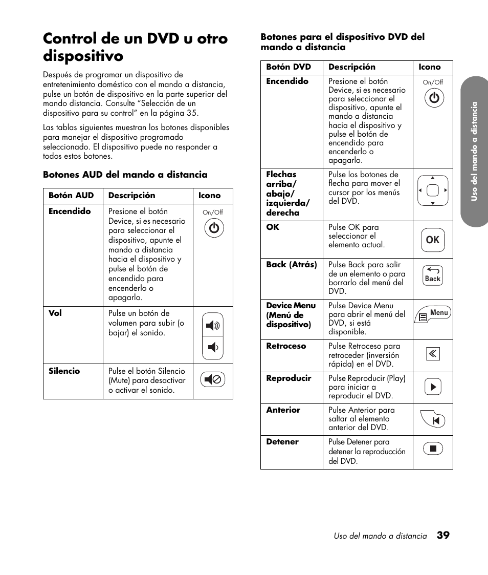 Control de un dvd u otro dispositivo | HP MediaSmart SLC3760N User Manual | Page 257 / 310