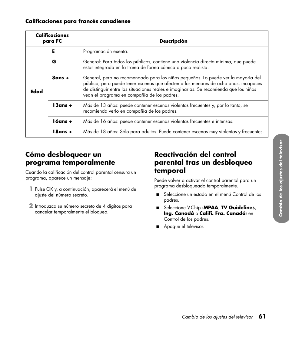 Cómo desbloquear un programa temporalmente | HP MediaSmart SLC3760N User Manual | Page 279 / 310