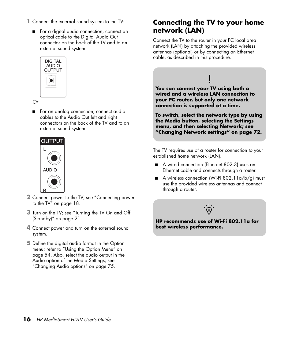 Connecting the tv to your home network (lan) | HP MediaSmart SLC3760N User Manual | Page 28 / 310