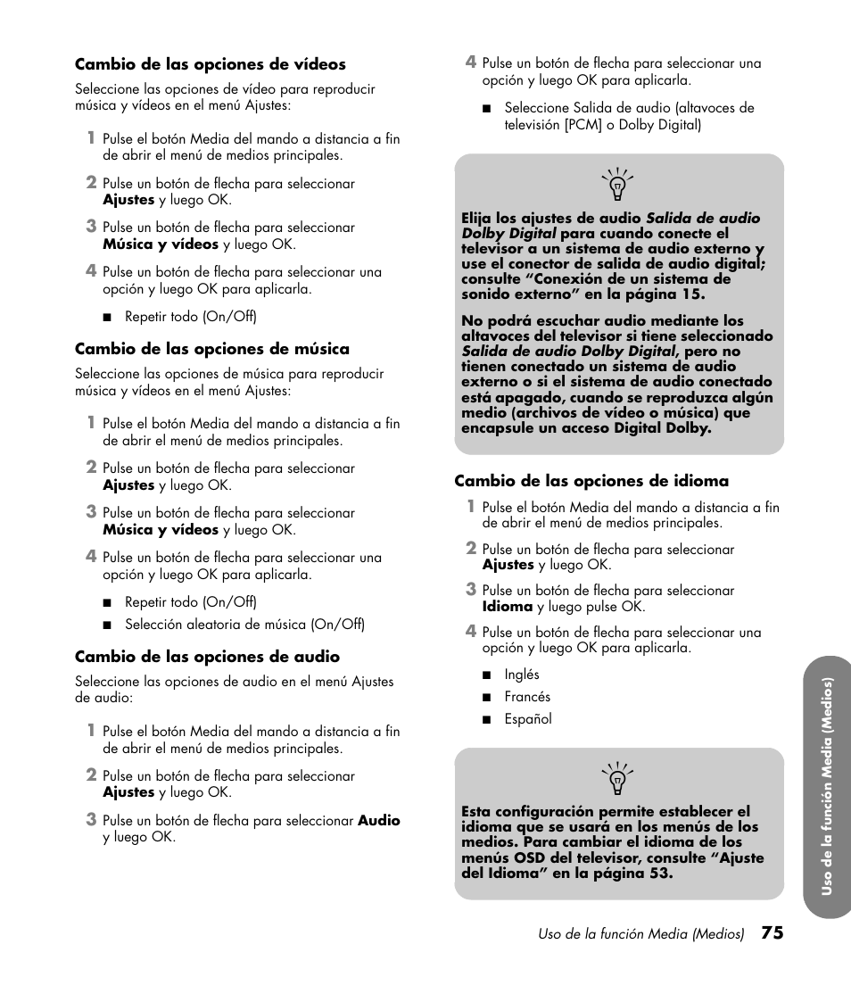 Te “cambio de las opciones de | HP MediaSmart SLC3760N User Manual | Page 293 / 310