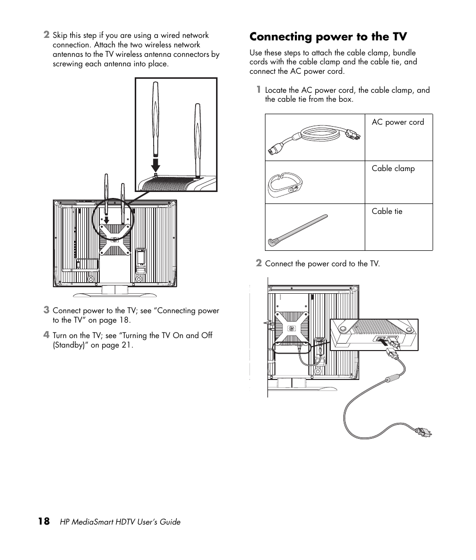 Connecting power to the tv | HP MediaSmart SLC3760N User Manual | Page 30 / 310