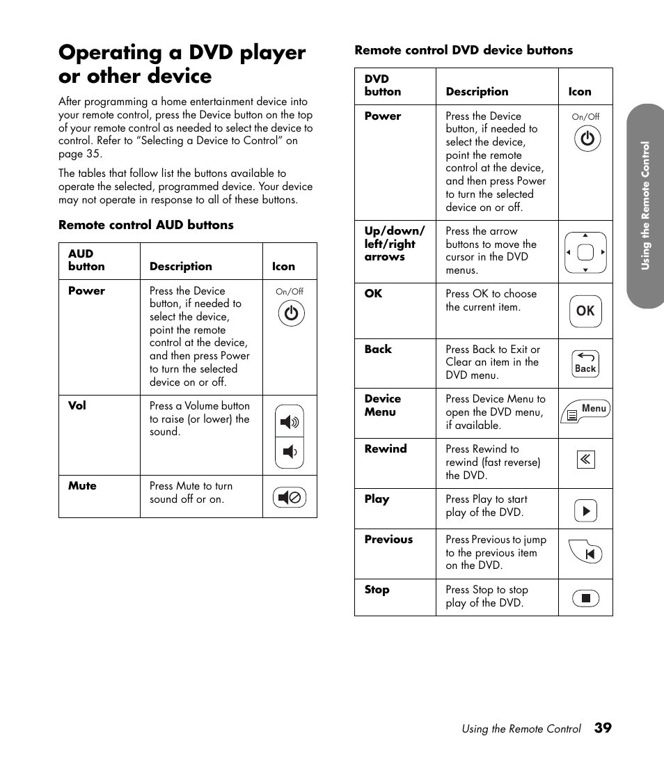 Operating a dvd player or other device | HP MediaSmart SLC3760N User Manual | Page 51 / 310